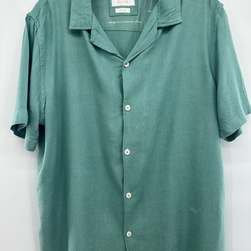 Porter & Ash green Linen Blend button short sleeve shirt medium casual beach